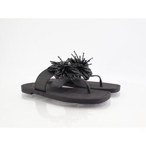 Larroude Hibiscus Sandals Slide Thong Size 8/9 Black Slip On Rubber Beach